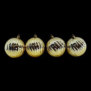 (4) Piece Gold Metallic Plastic Christmas Ball Ornaments Taiwan Shatterproof VTG
